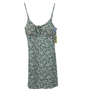 Derek Heart Womens Large Floral Mini Dress Blue Daisy Smocked Back NWT Sundress